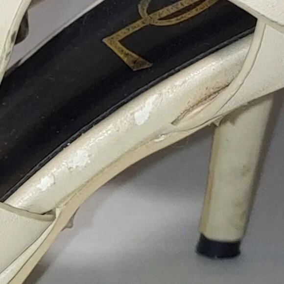SAINT LAURENT Tribute Platform Sandals in Smooth Leather Cream Size 39 - Picture 14 of 15
